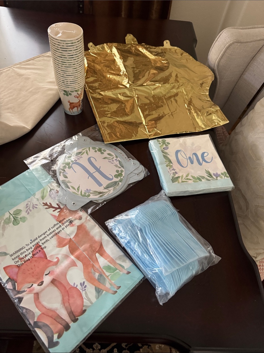 Gold and Aqua "One" Birthday Party Tableware Set